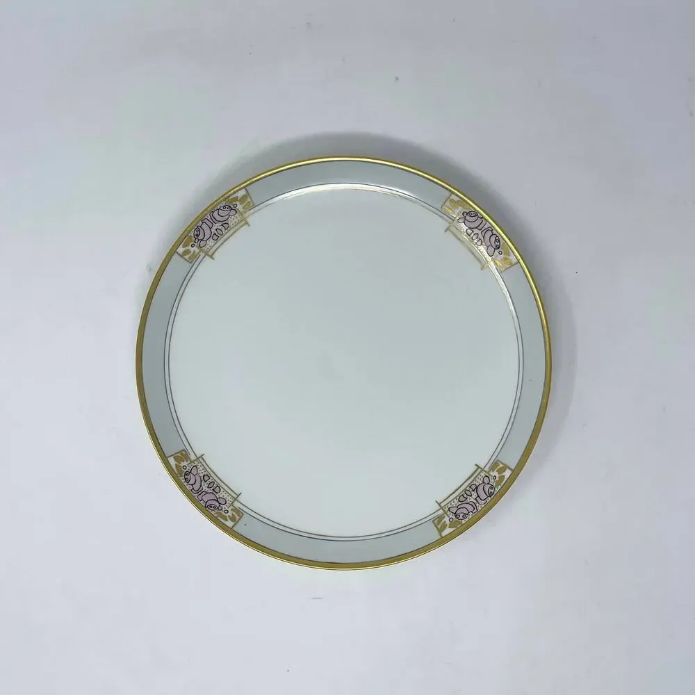 Haviland France White Gold Rim Pink Blue Art Deco Floral China Plate Set of‎ 4